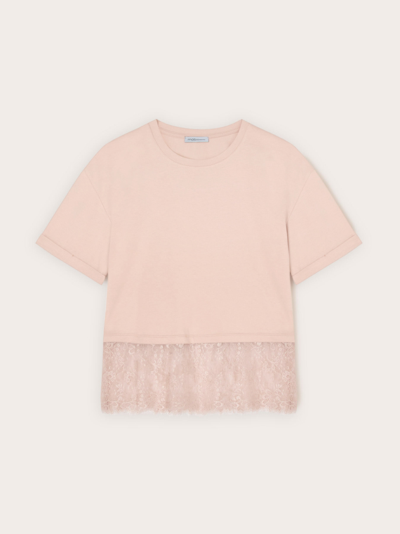 T-Shirt mit Spitzeneinsatz