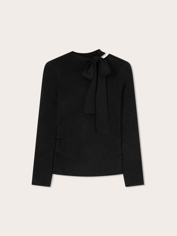 Ribbed lurex sweater with bow