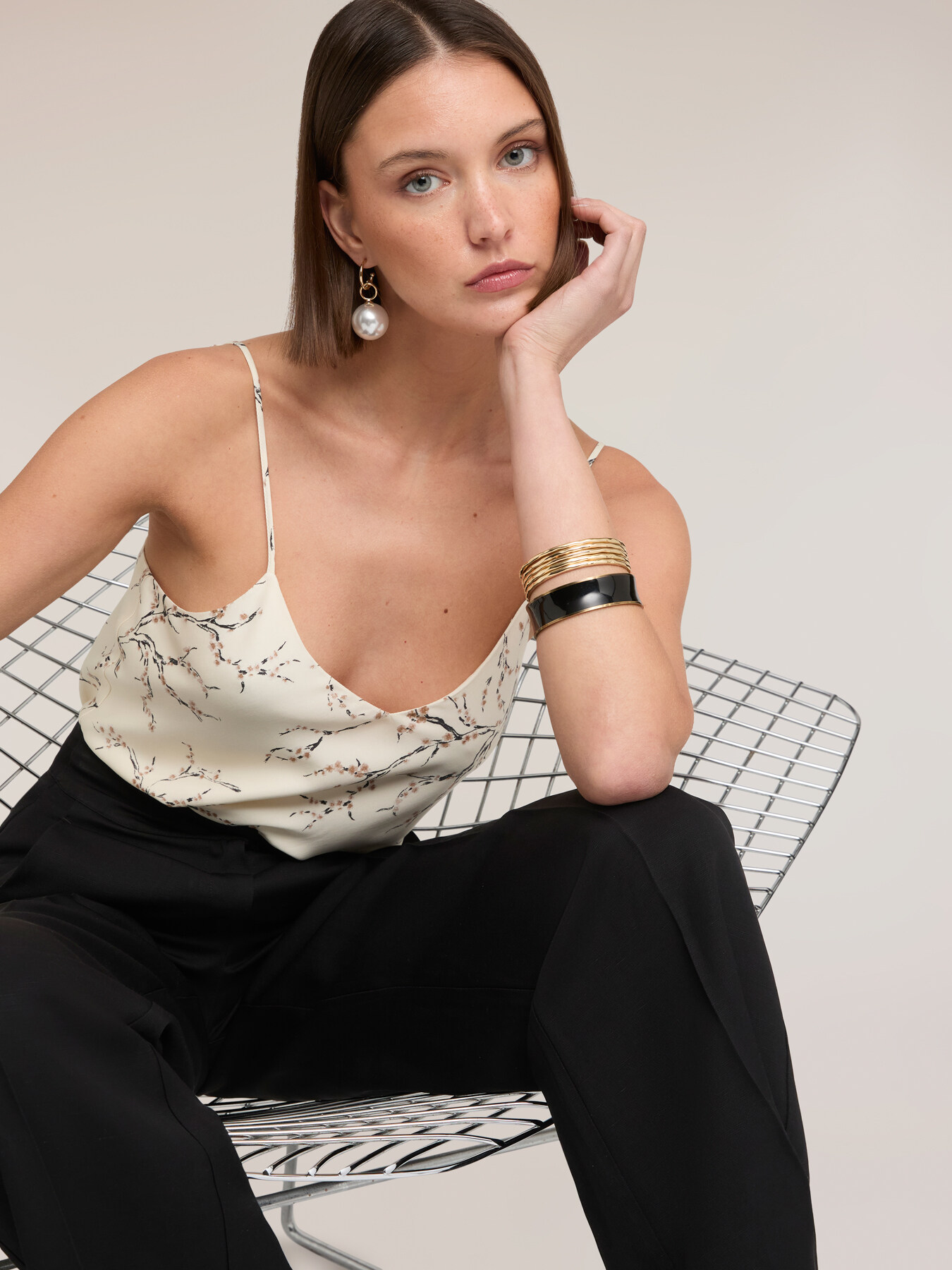 Satin top with floral print image number 3