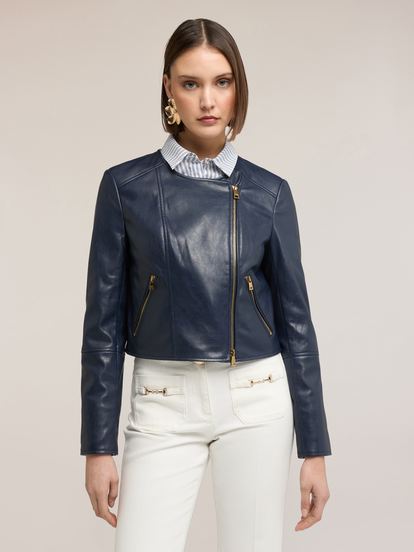 Perfecto avec zip asym&eacute;trique et doublure &agrave; rayures image number 0