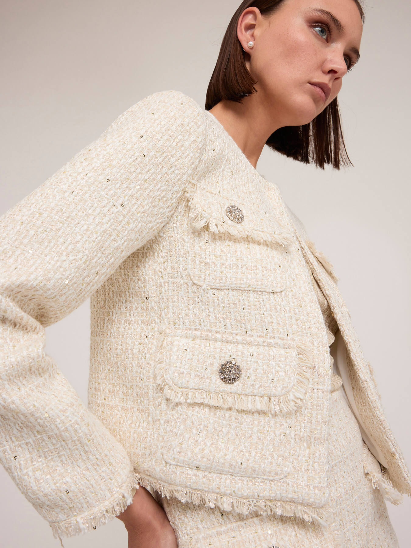 Lurex tweed jacket with pockets image number 3