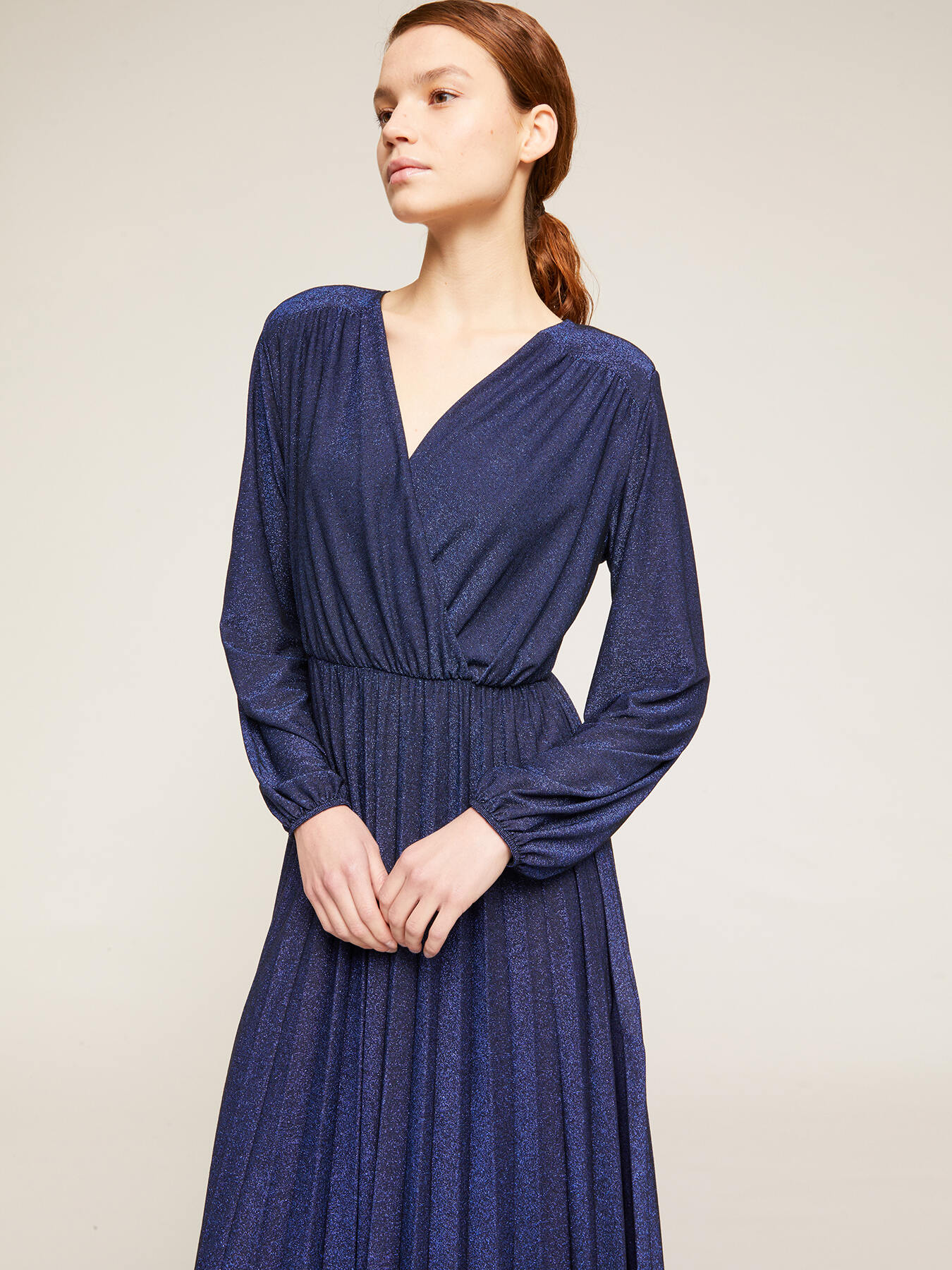 Rochie midi din jerseu lurex plisat image number 2