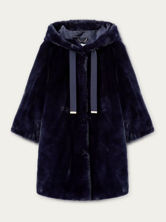 Mantel mit Kapuze aus Pelzimitat