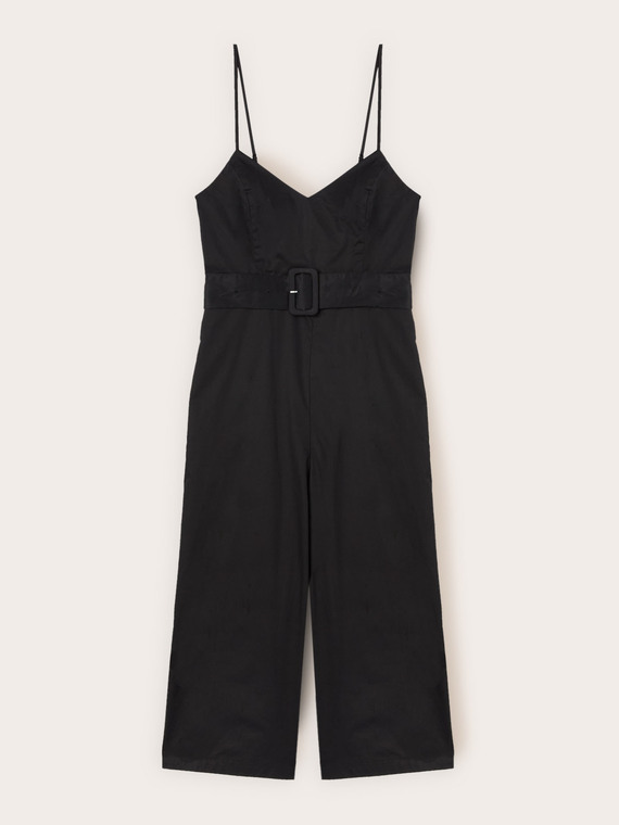 Poplin jumpsuit with belt and palazzo leg