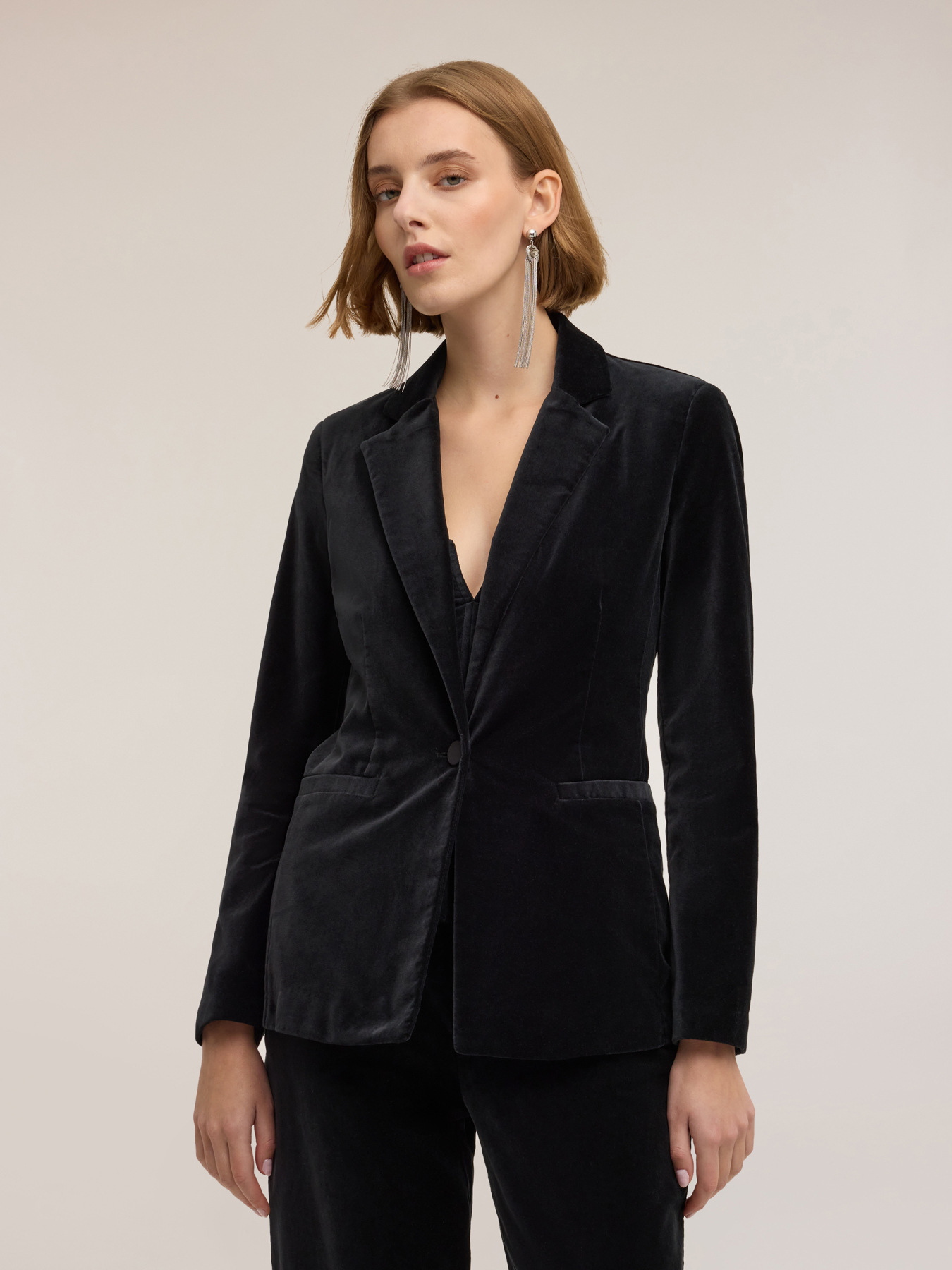 Blazer simple boutonnage en velours image number 2