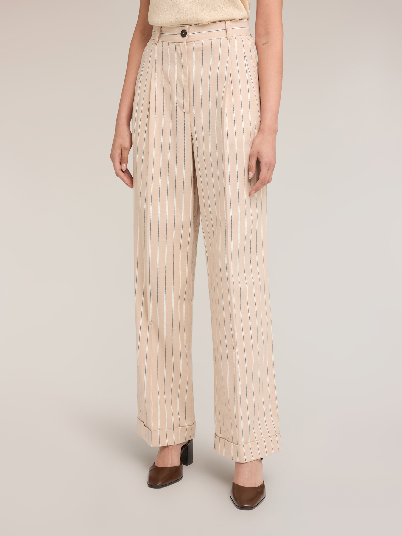 Striped linen blend palazzo pants image number 0