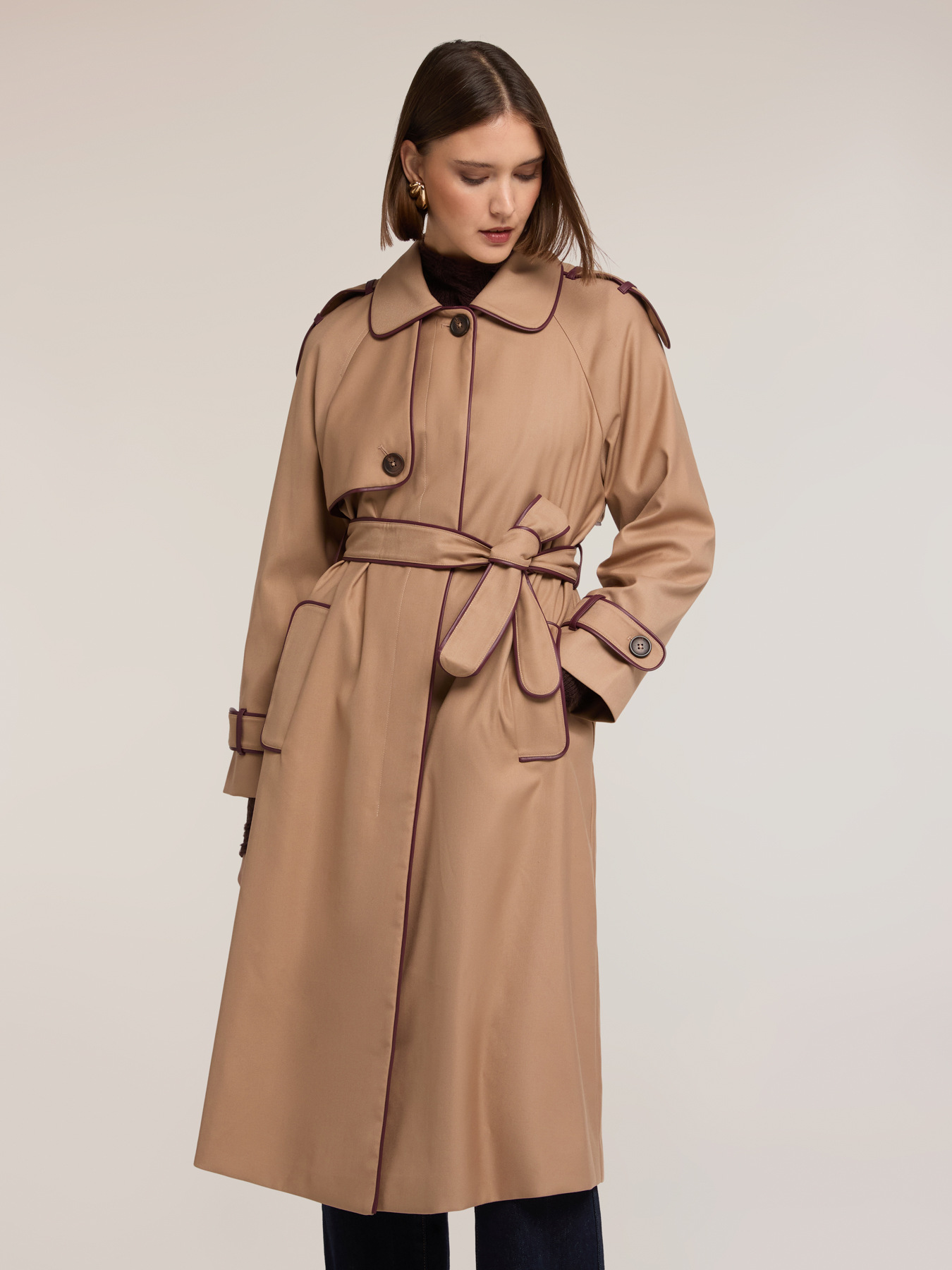 Belted trench coat in viscose-blend gabardine image number 2