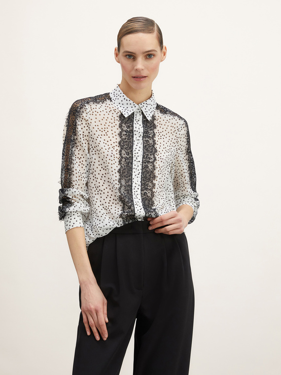 Polka dot shirt with lace inserts