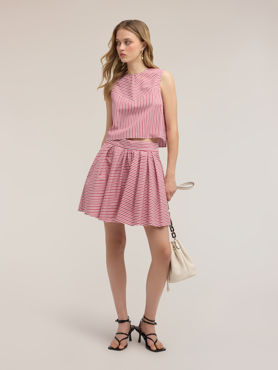 Flared striped poplin mini skirt