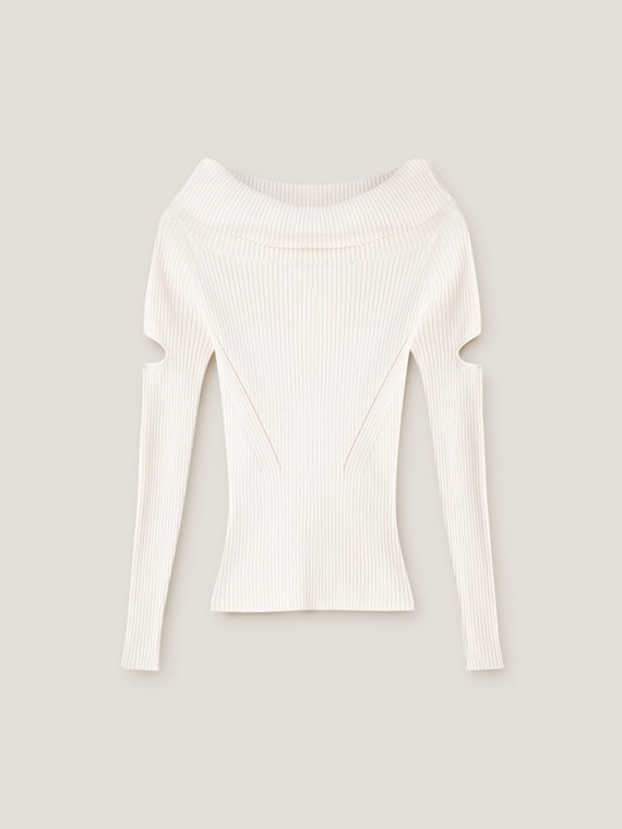 Flat-ribbed off-shoulders sweater