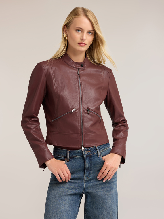 Biker jacket with mandarin collar