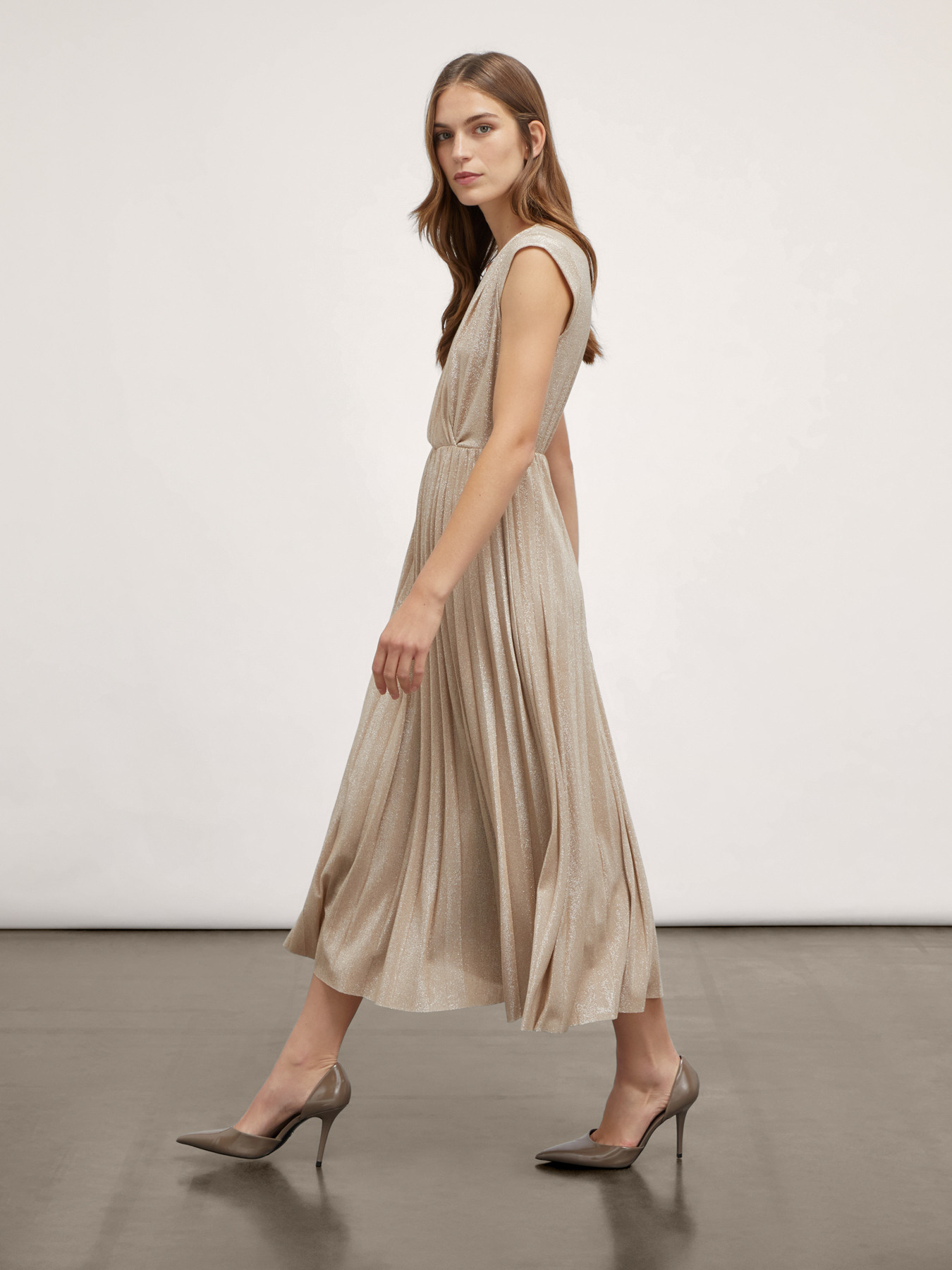 lurex pleated midi dress LIU JO Long Pleated Lurex Dress | Brown