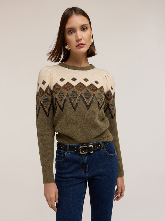 Jacquard-Pullover mit Ballonärmeln