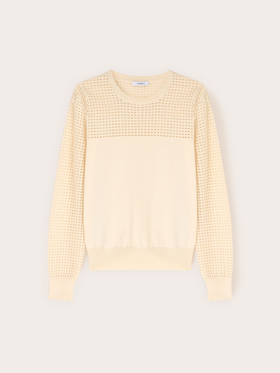 Strickpullover mit durchbrochenen Details aus Viskosemischung