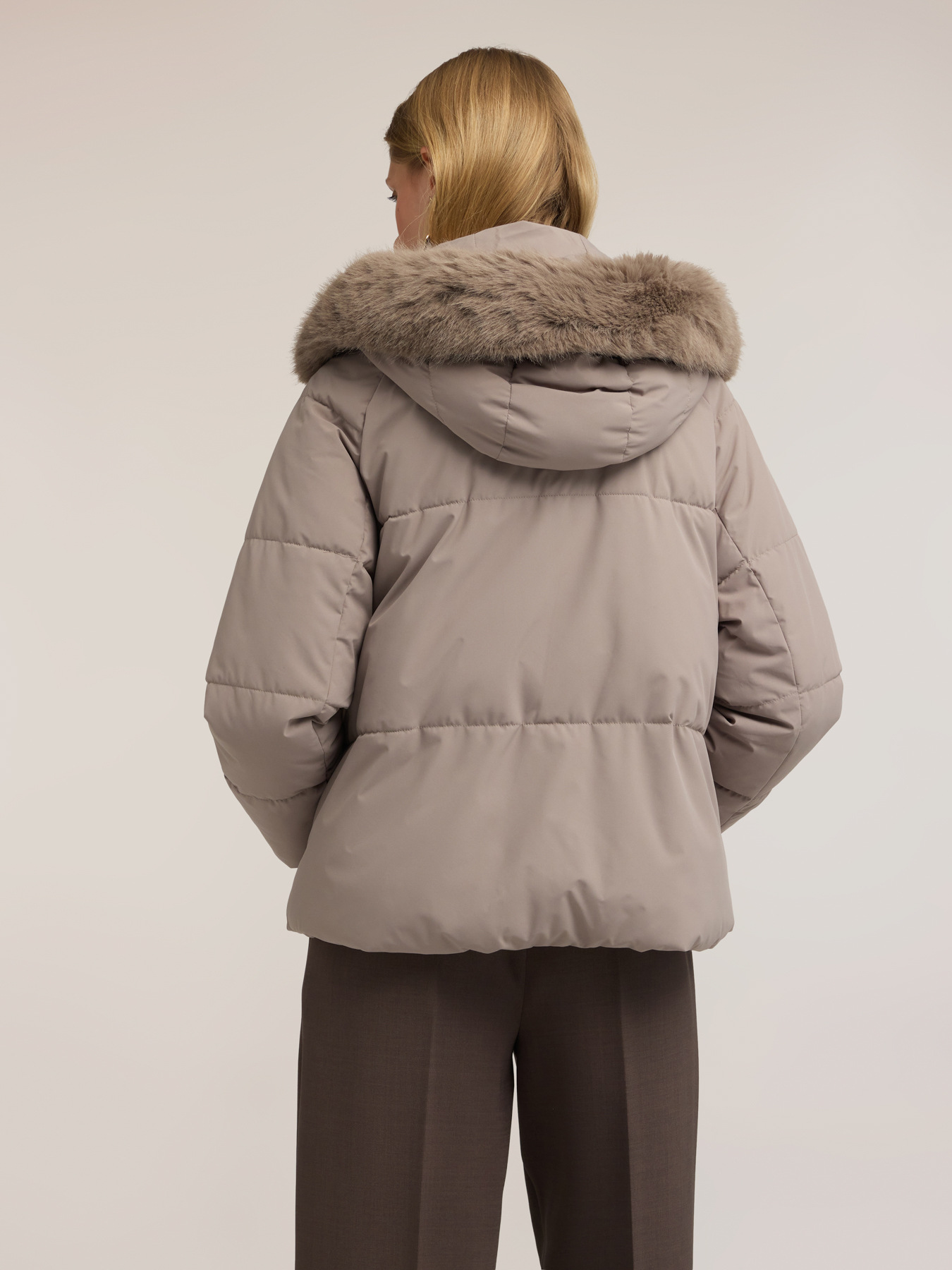 Nylon down jacket with trimmed hood image number 1