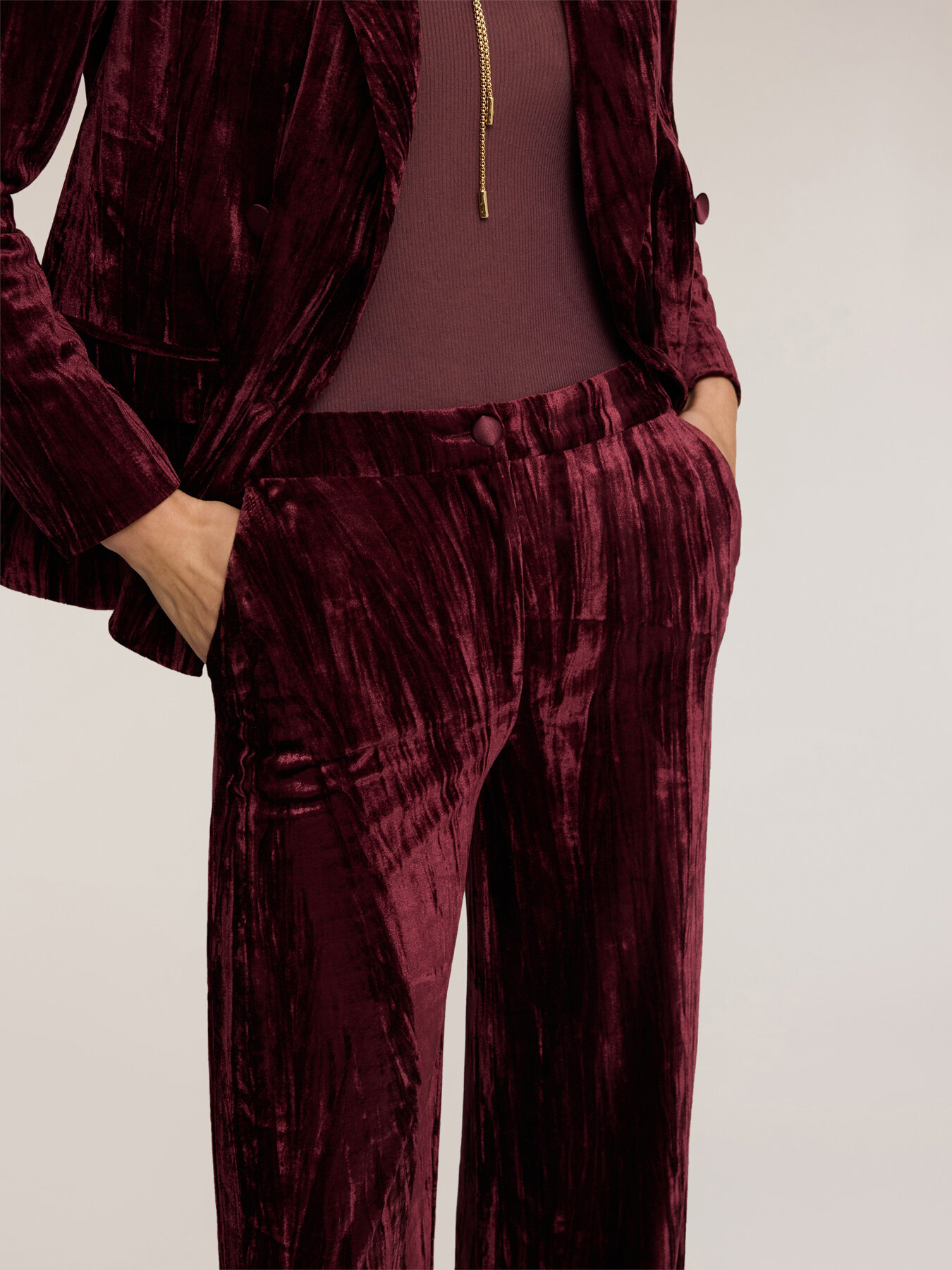 Palazzo pants in velvet with pleated effect image number 3