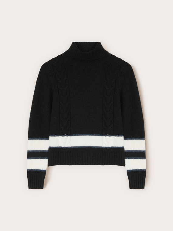 Maglia dolcevita a trecce in misto lana