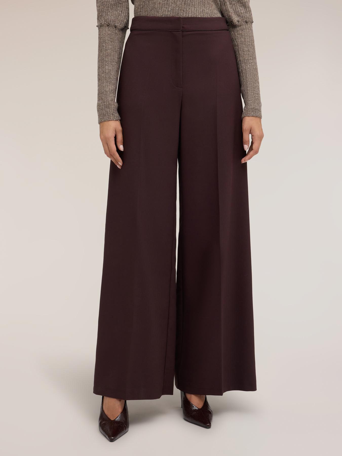 Pantaloni palazzo in cady con inserti satin image number 2