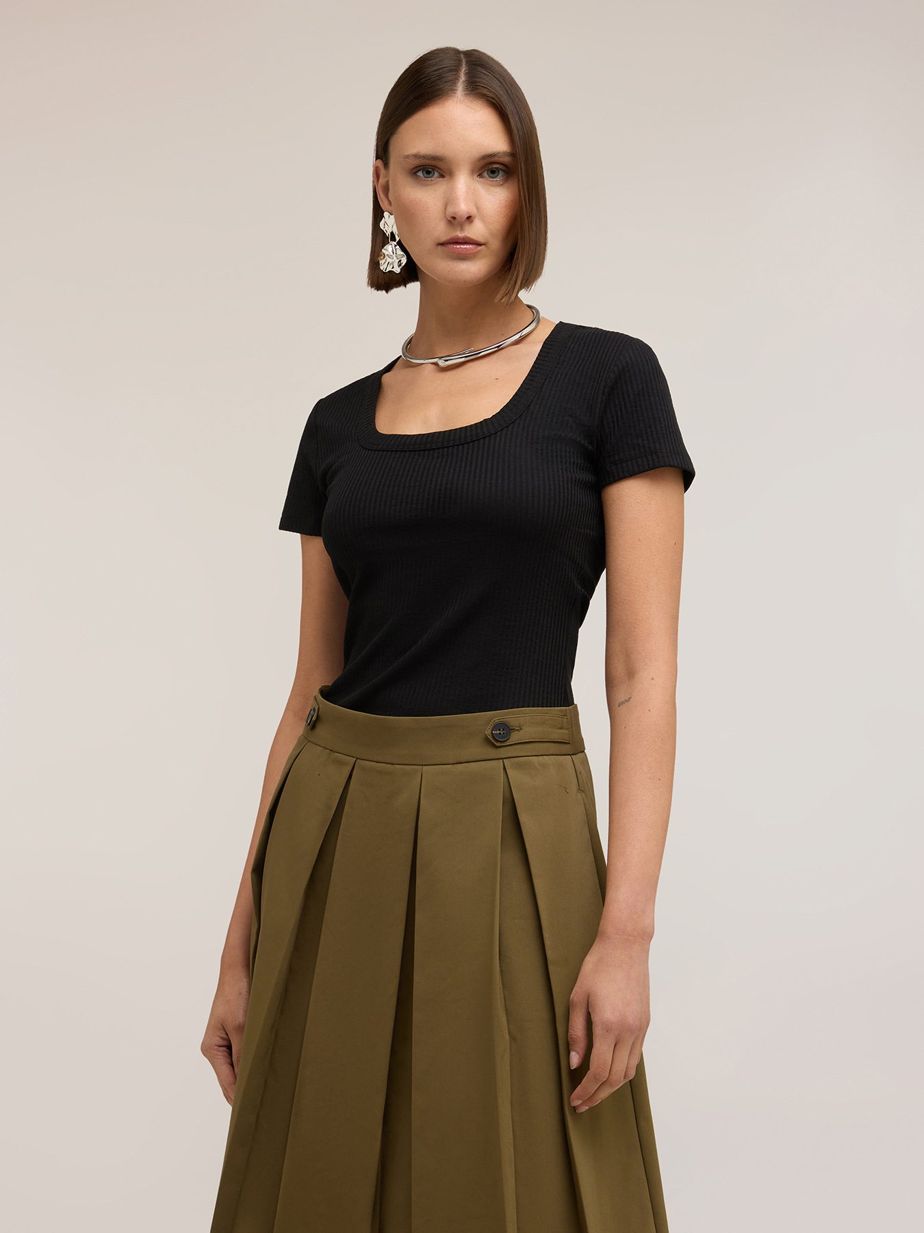 Ribbed jersey T-shirt with cut-out image number 0