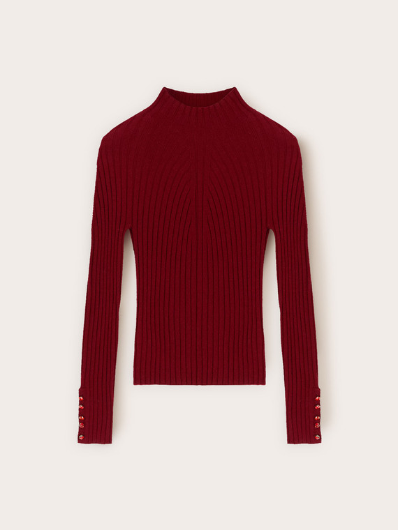 Gerippter Rollkragenpullover mit Schmuckknöpfen