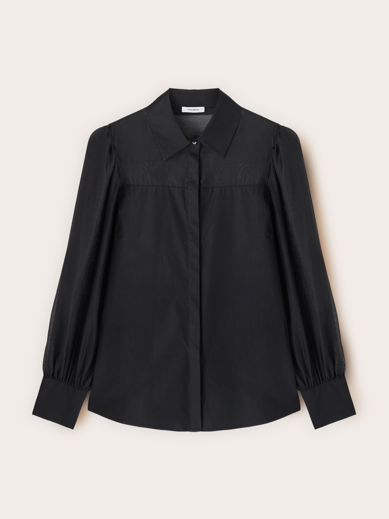 Poplin shirt with semi-sheer inserts image number 4