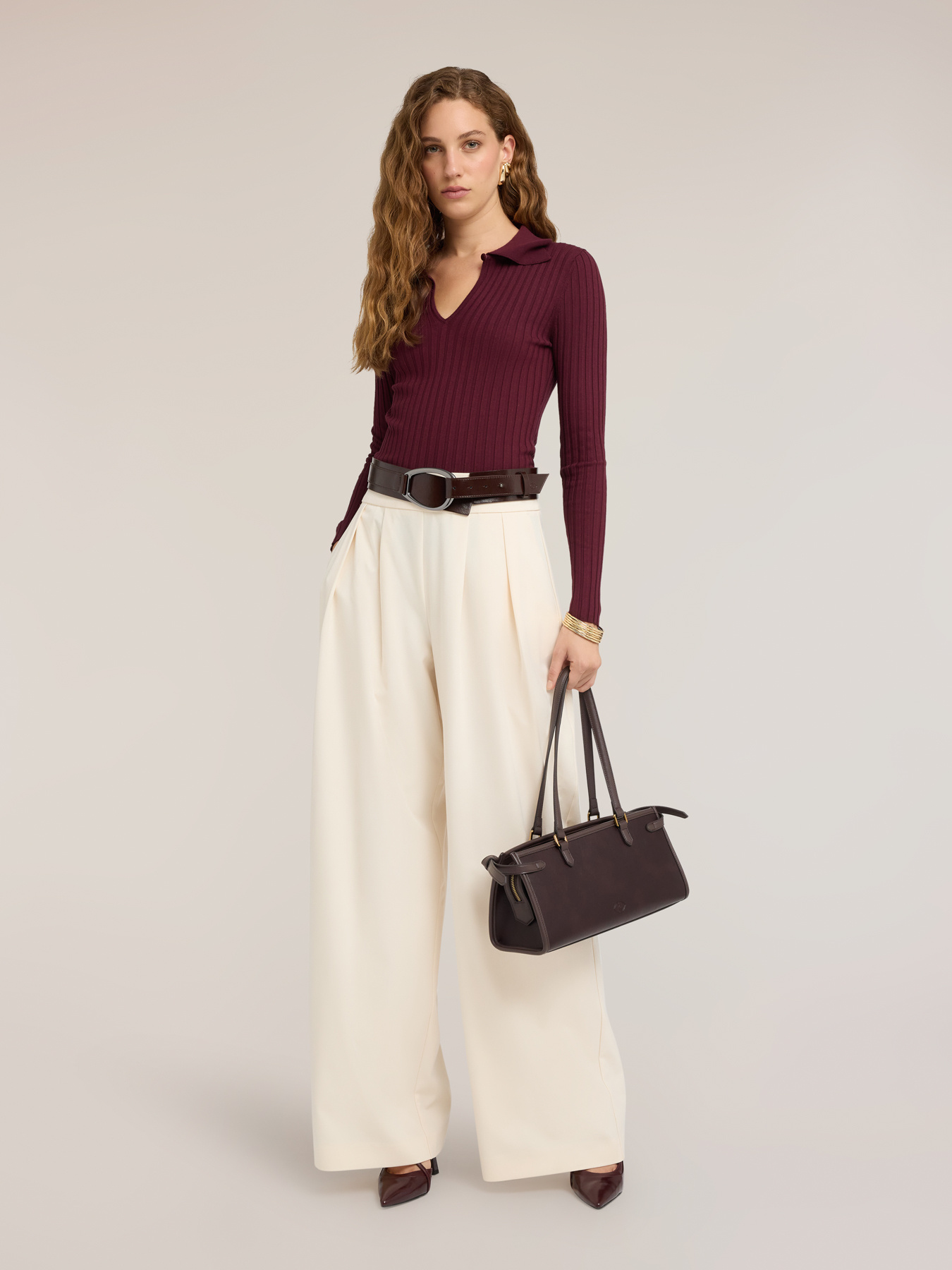 Ribbed viscose polo sweater with cut-out image number 2