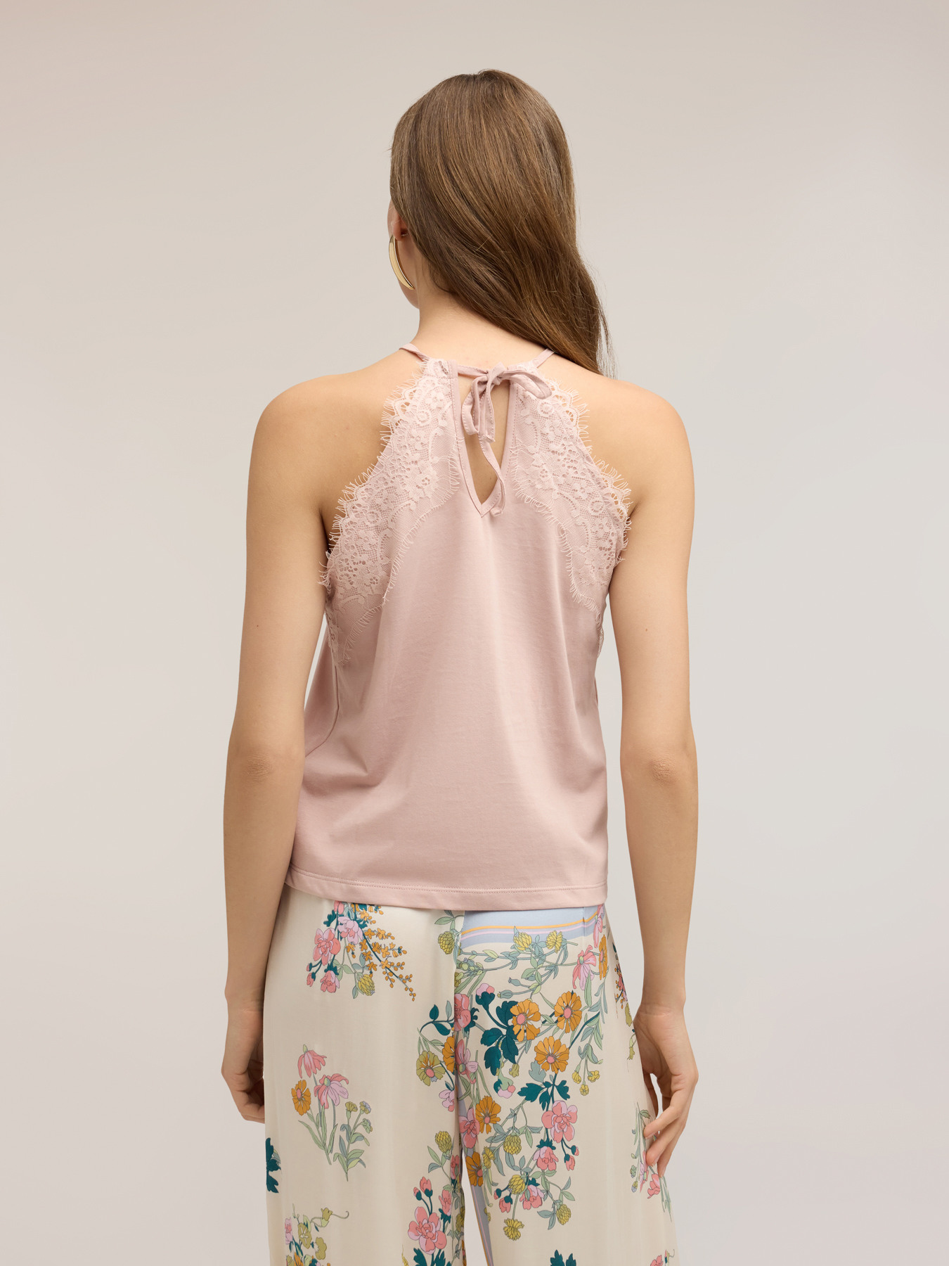 Halter neck top with lace inserts image number 1