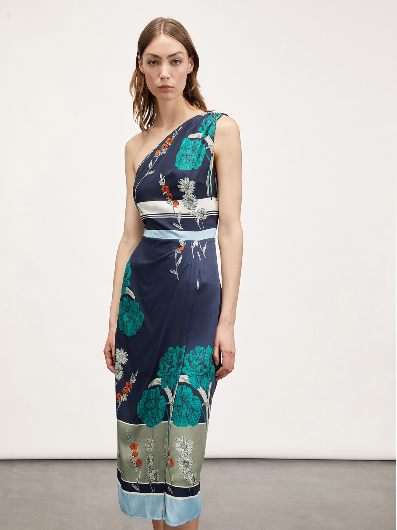 Einschultriges, bedrucktes Midi-Kleid image number 2