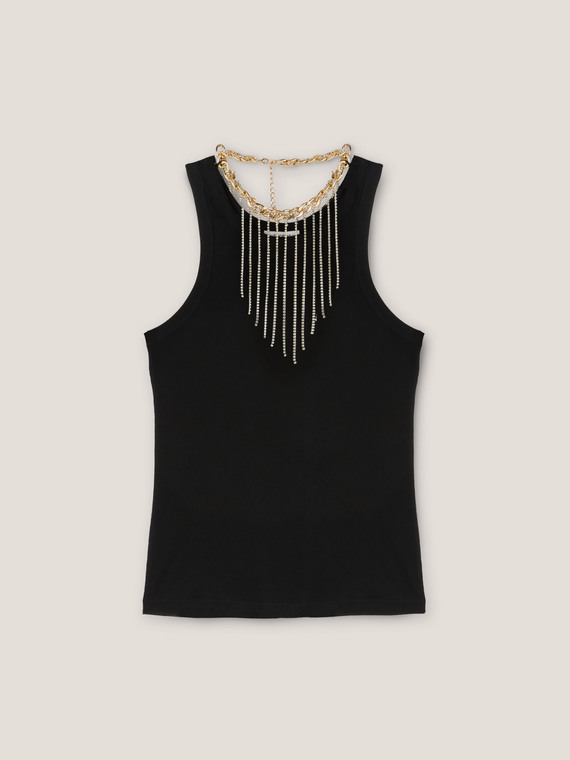 Ribbed jersey top with necklace