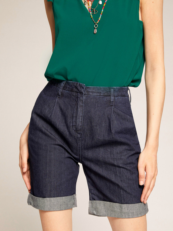 Motivi Bermuda in denim con risvolto Donna