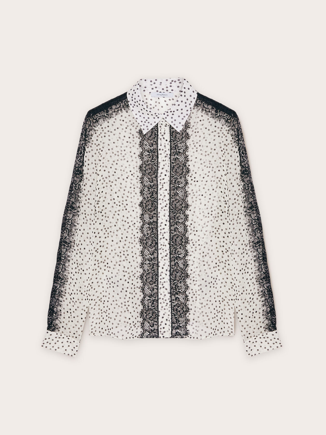 Camicia a pois con inserti in pizzo image number 4