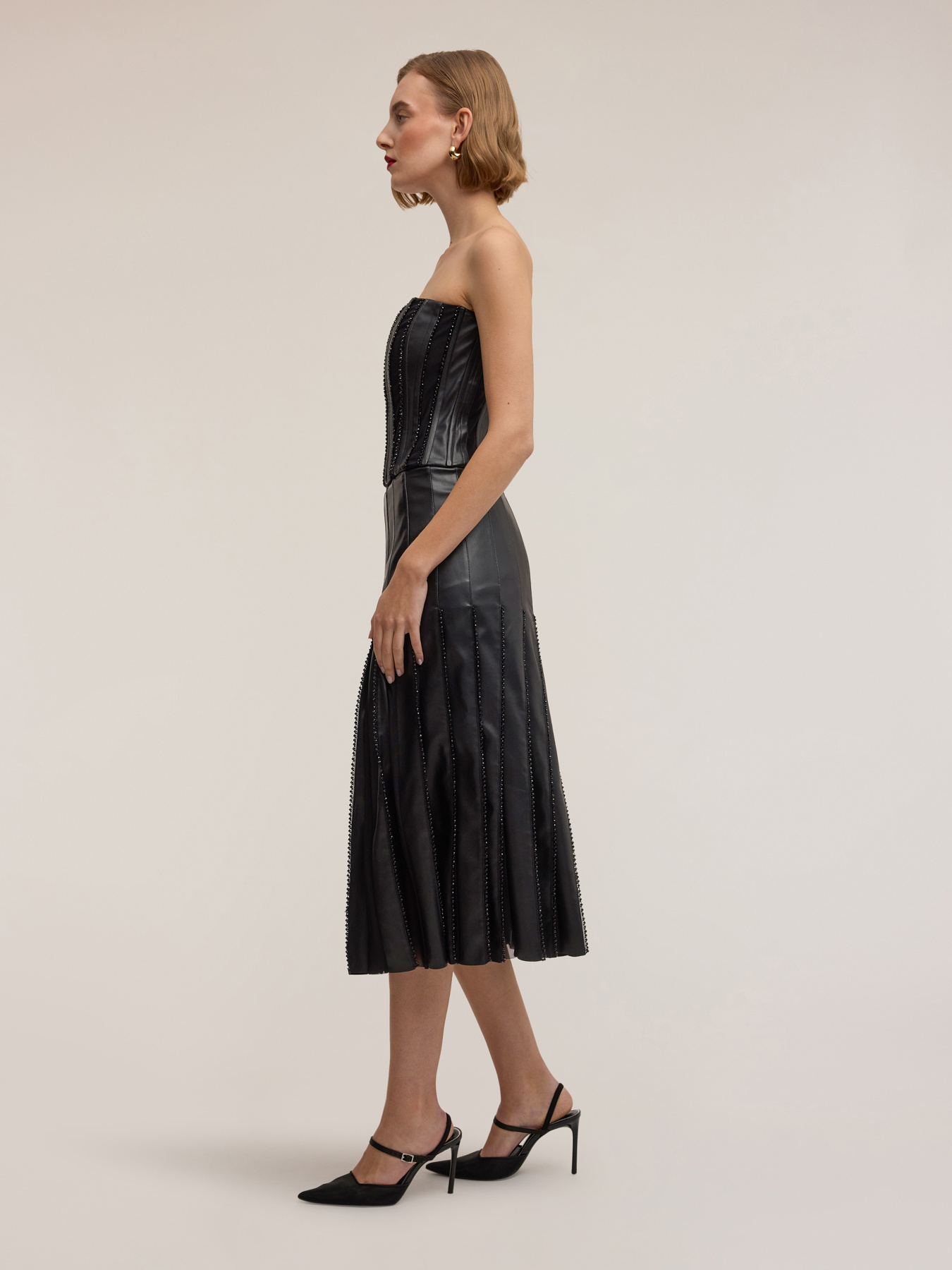 Fustă plisată din țesătură laminată Smart Couture image number 3