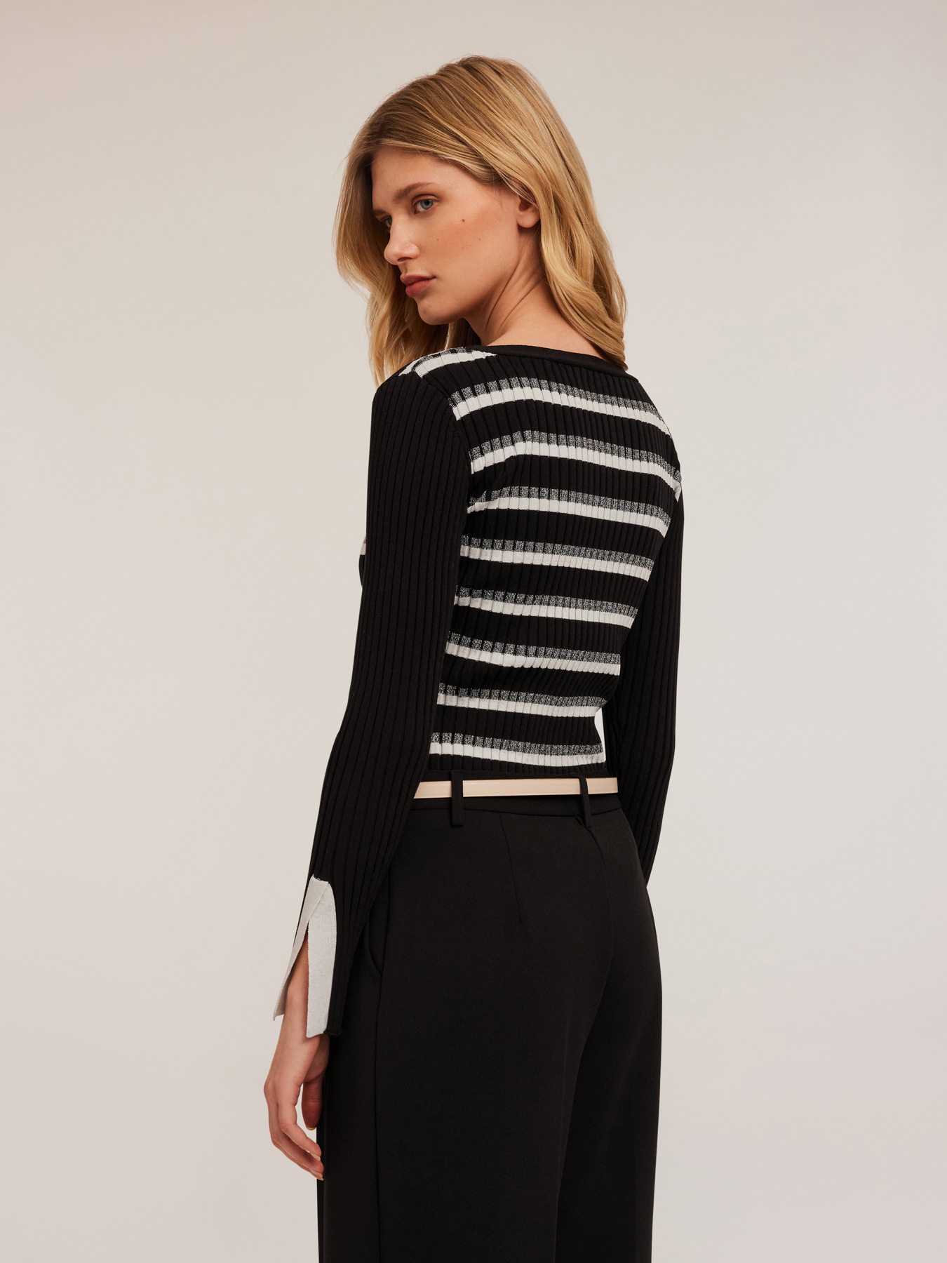 Pulover cu nervuri cu dungi din lurex image number 1