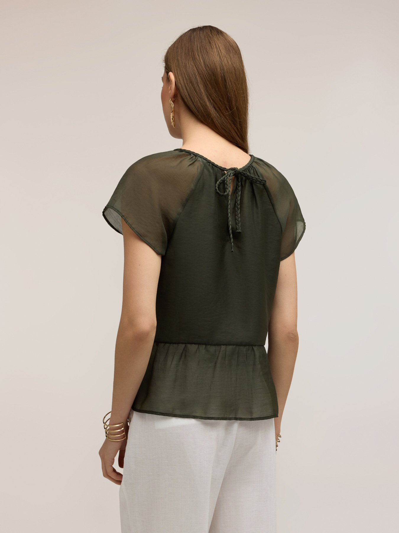 Blusa de muselina con lazos entrelazados image number 1