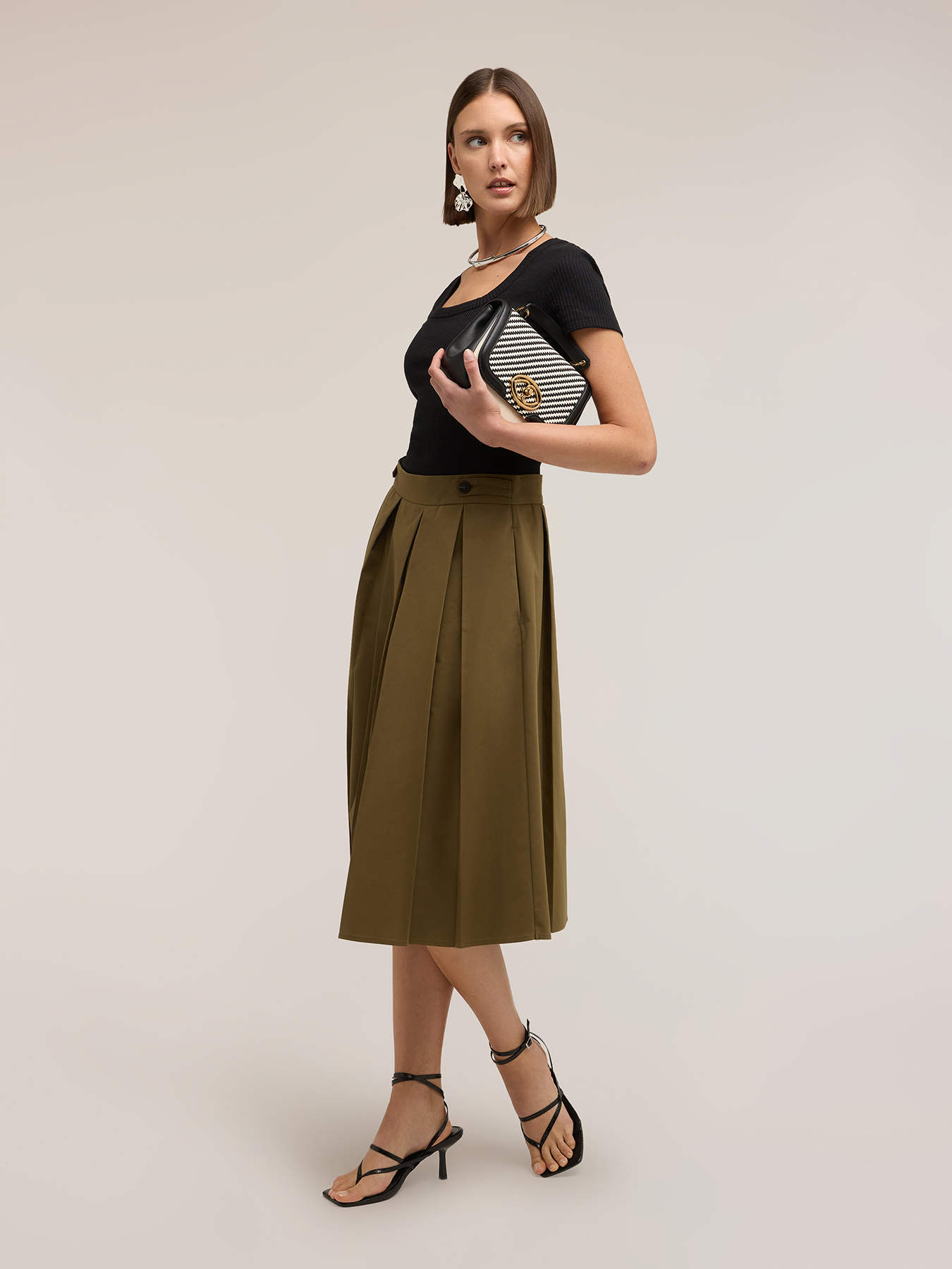 Cotton blend pleated skirt image number 2