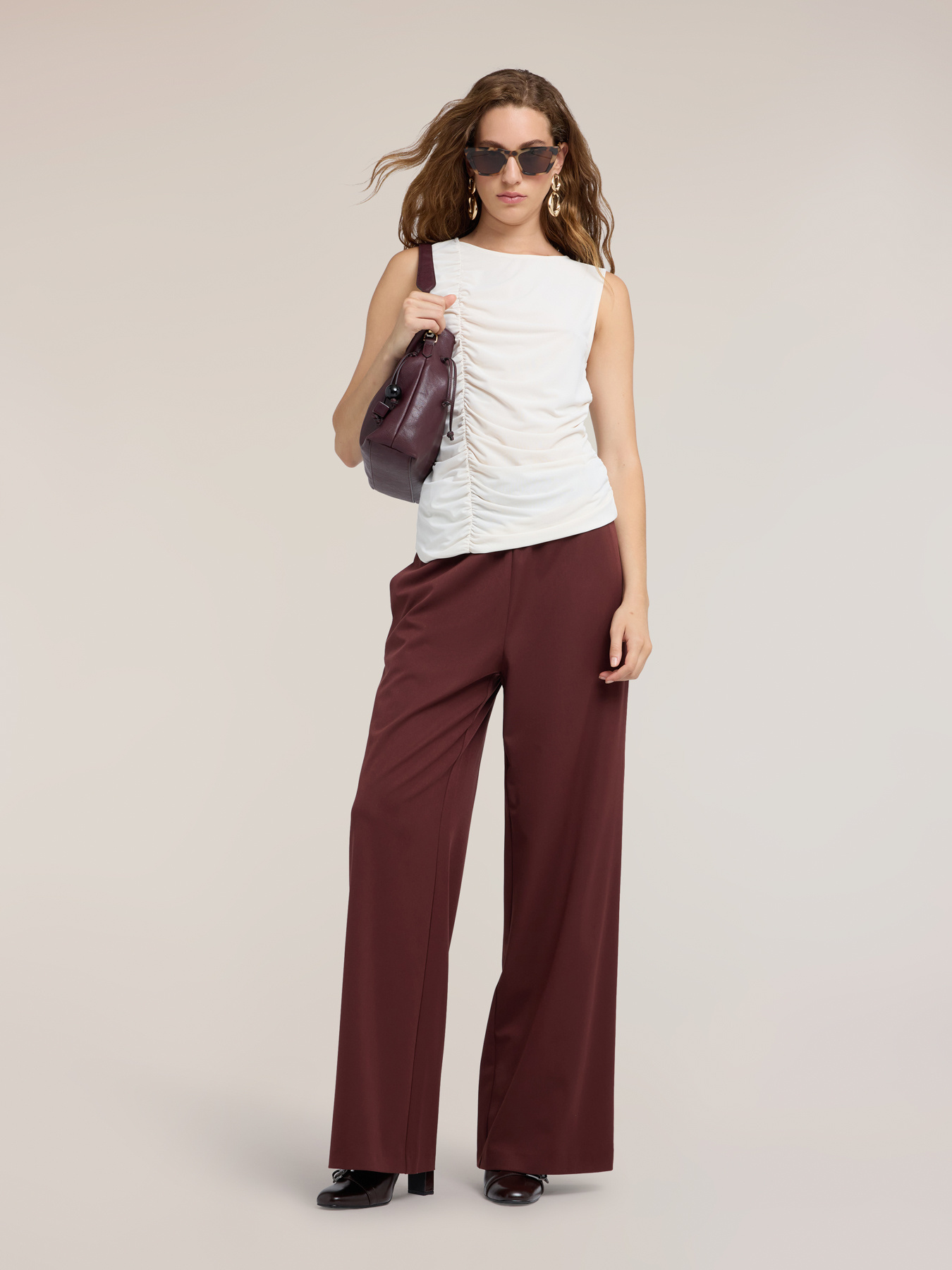 Pantalon palazzo fluide avec double boucle image number 0