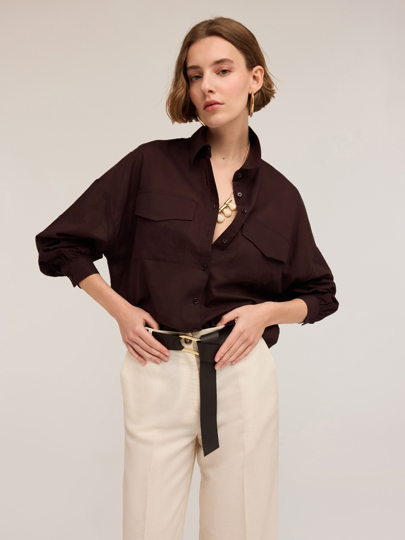 Cămașă supradimensionată cu buzunare image number 2