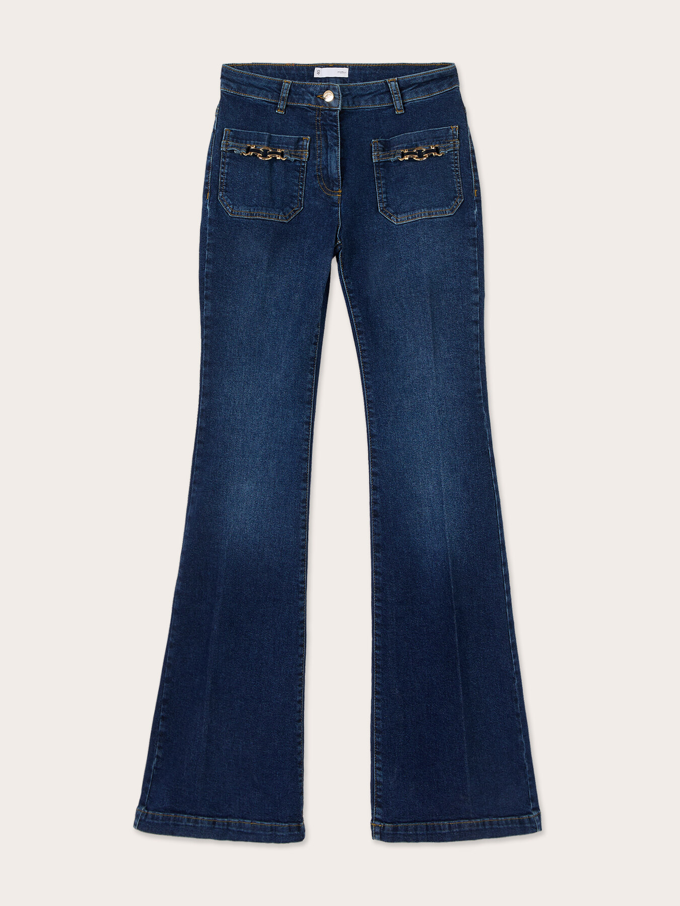 High-waisted flare jeans with jewel embellishment image number 4