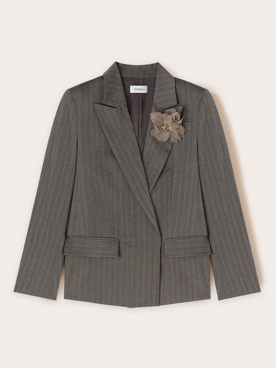 Pinstriped lurex blazer with flower brooch