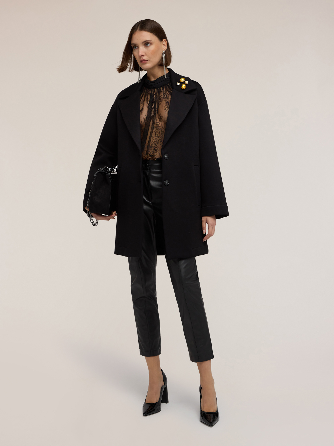 Scuba coat with jewel brooch image number 0