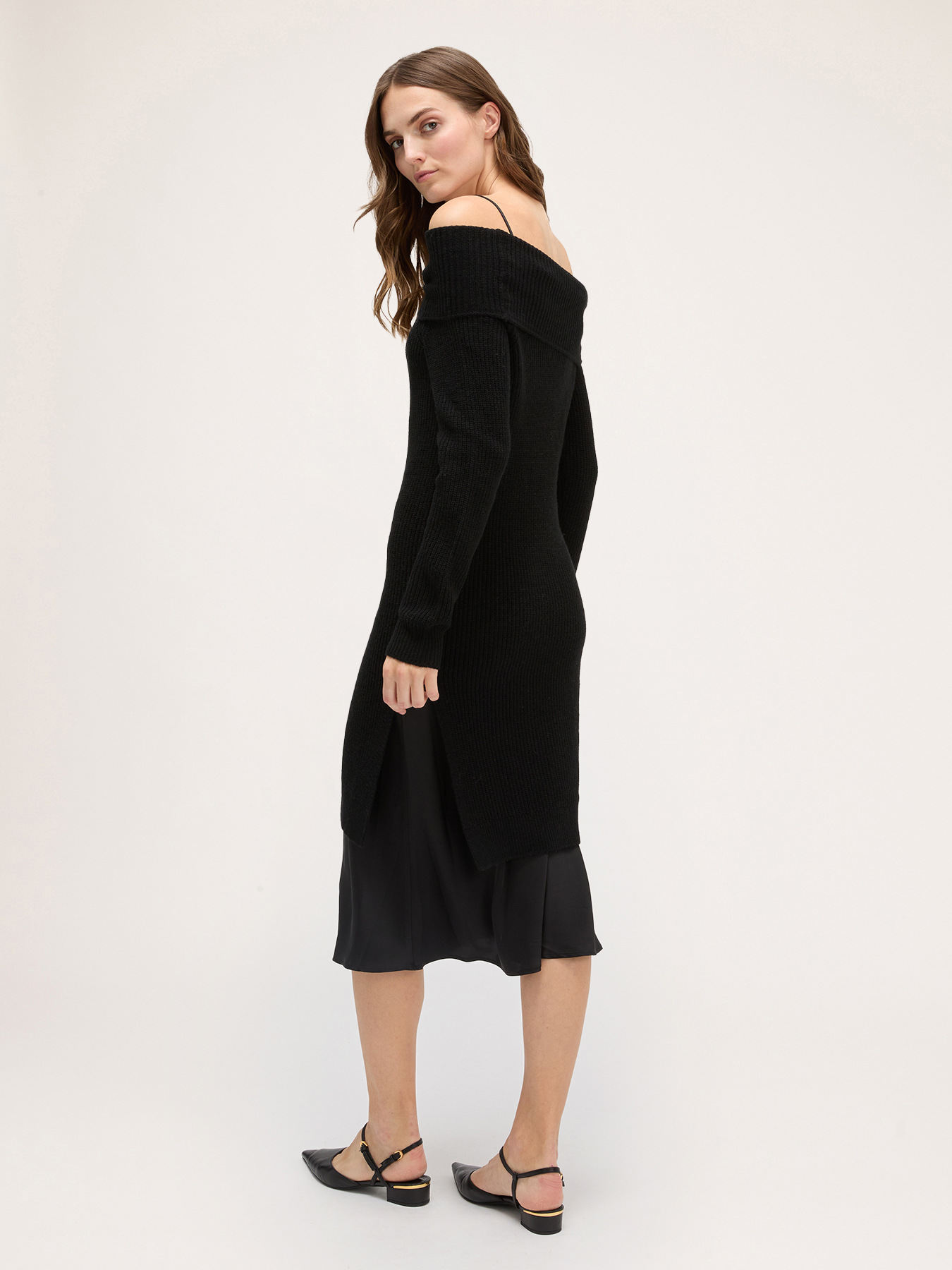 schulterfreies Strickkleid mit Unterkleid image number 1