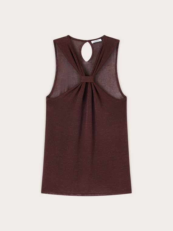 Fine lurex knit top with draping and cut-out