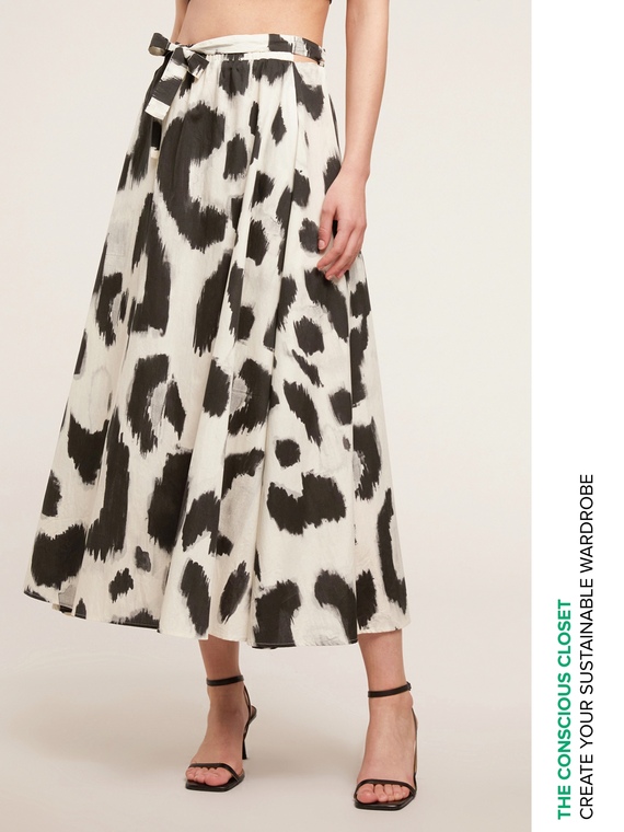 Long animal print cotton skirt