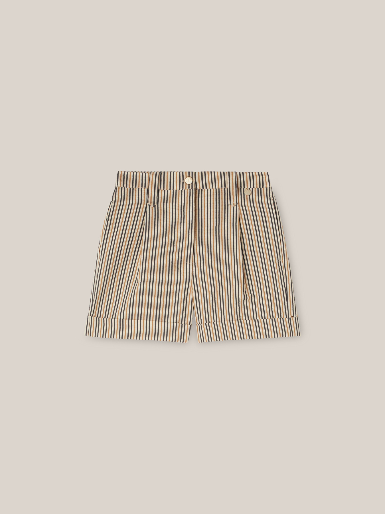 Shorts a righe in cotone misto lino image number 3