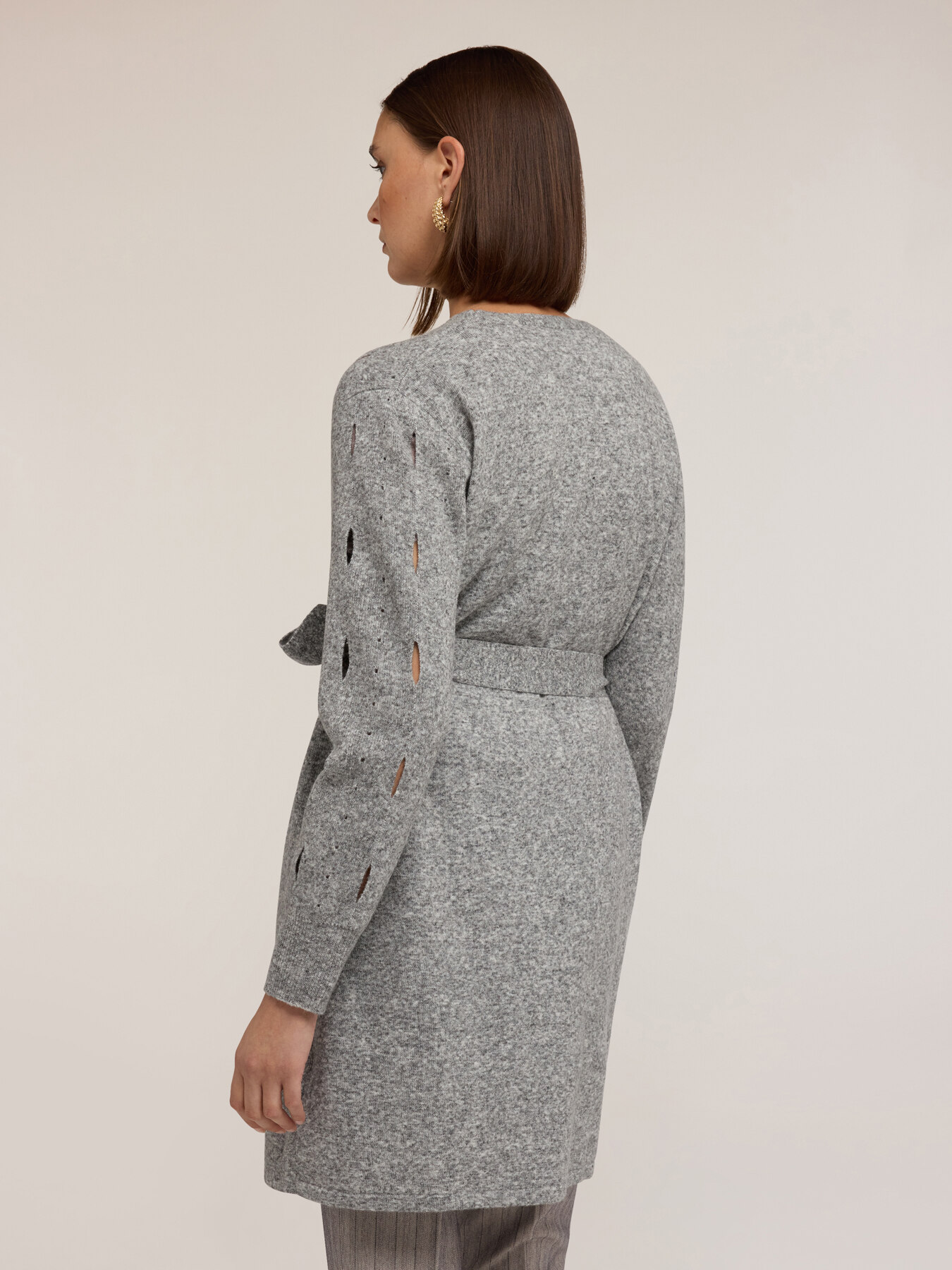 Long knit cardigan with ajour&eacute; work image number 2