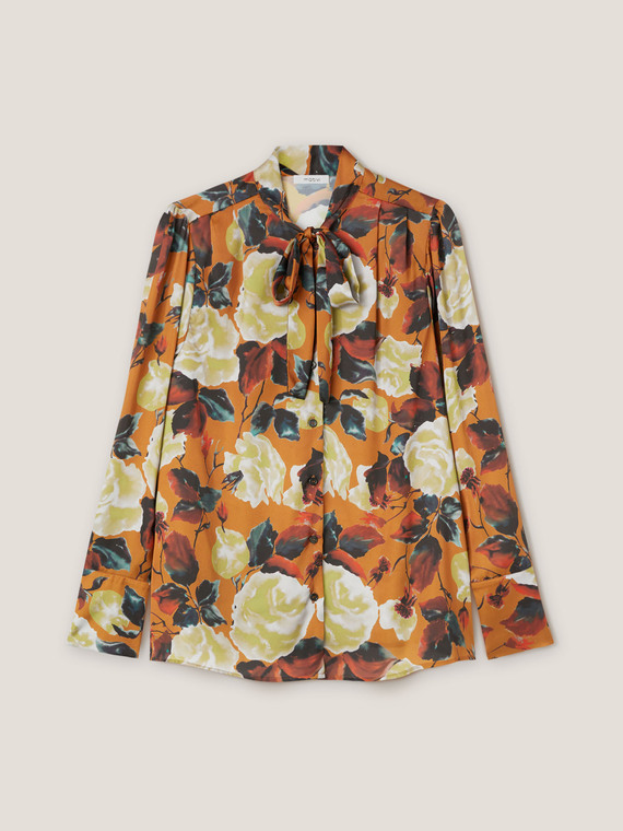 Floral pattern pussy bow shirt