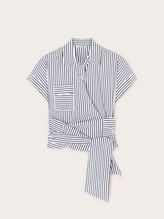 Crossover striped poplin shirt