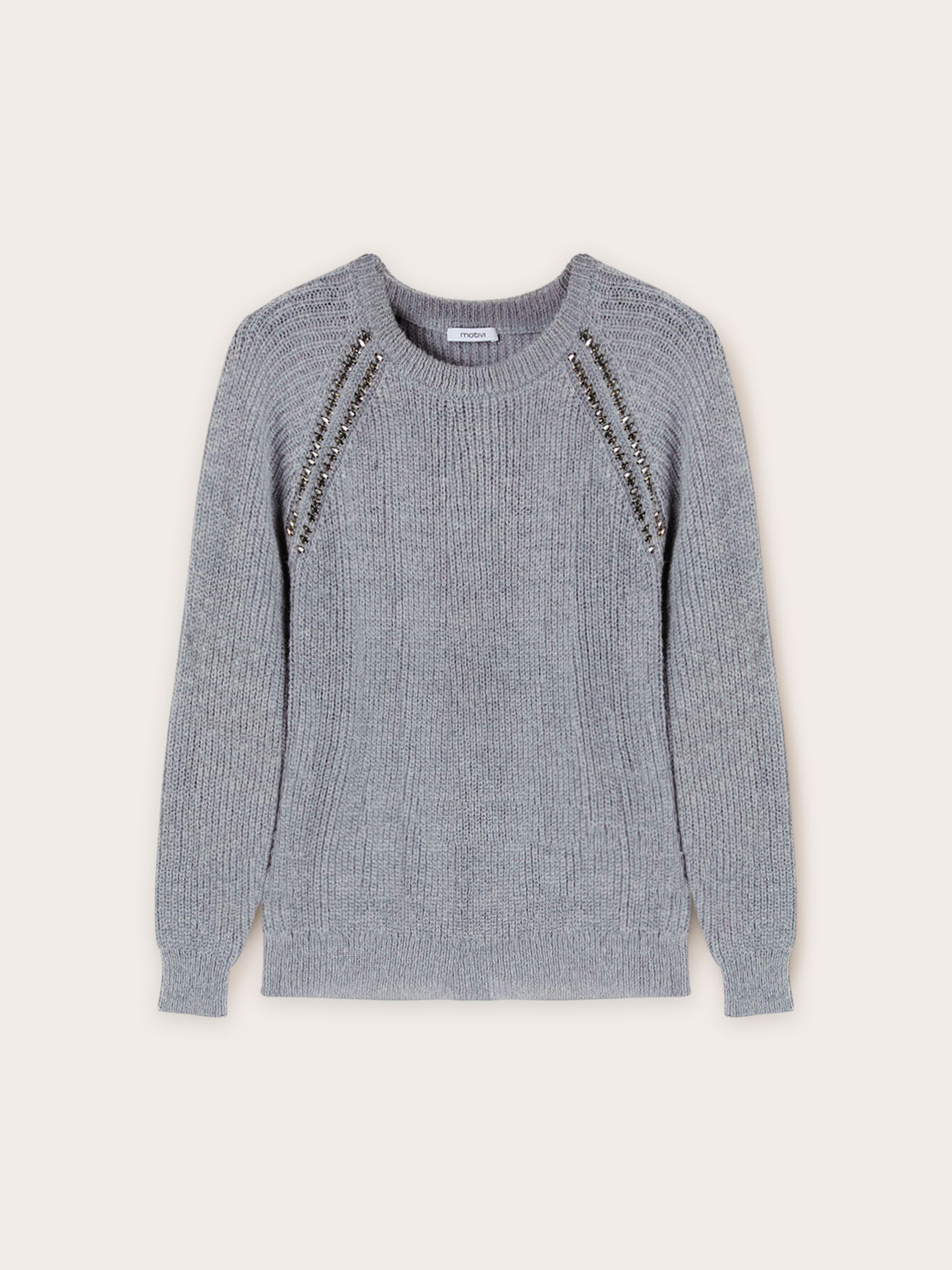 Raglan sweater with stone embroidery image number 4