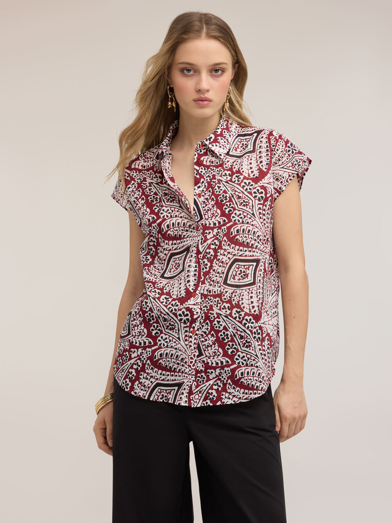 Chemise en mousseline de coton avec imprim&eacute; image number 0