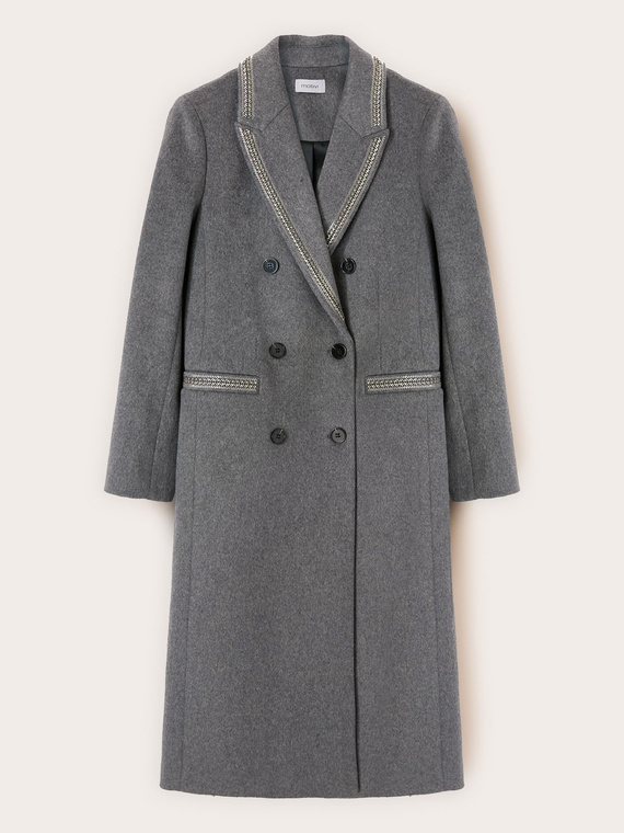 Palton cu două r&acirc;nduri de nasturi din amestec de l&acirc;nă cu decorațiuni